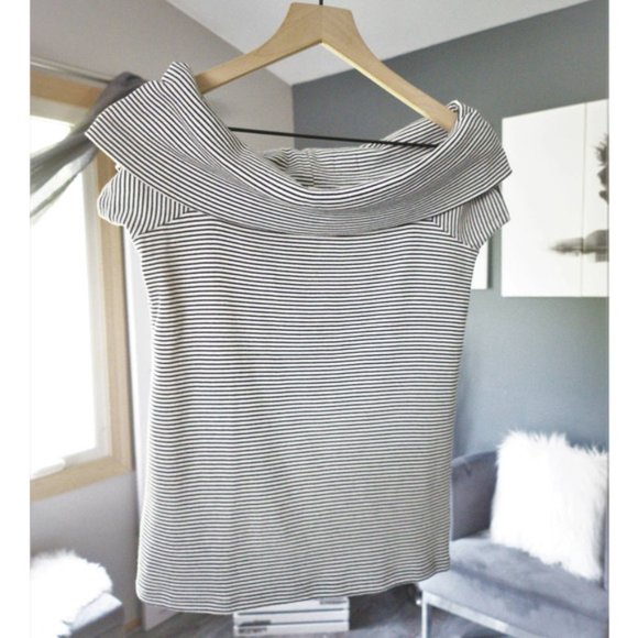 J.CREW STRIPED OFF THE SHOULDER SHORT SLEEVE TOP - SMALL - Picture 4 of 8